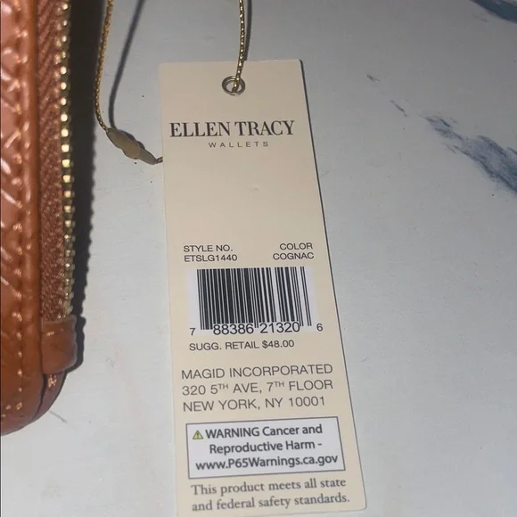 Ellen Tracy Cognac Basket Weave Zippered Card Holder - Picture 4 of 5